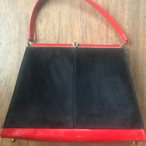 Vintage 'Risque' Black Red Gold Retro Velvet Purse